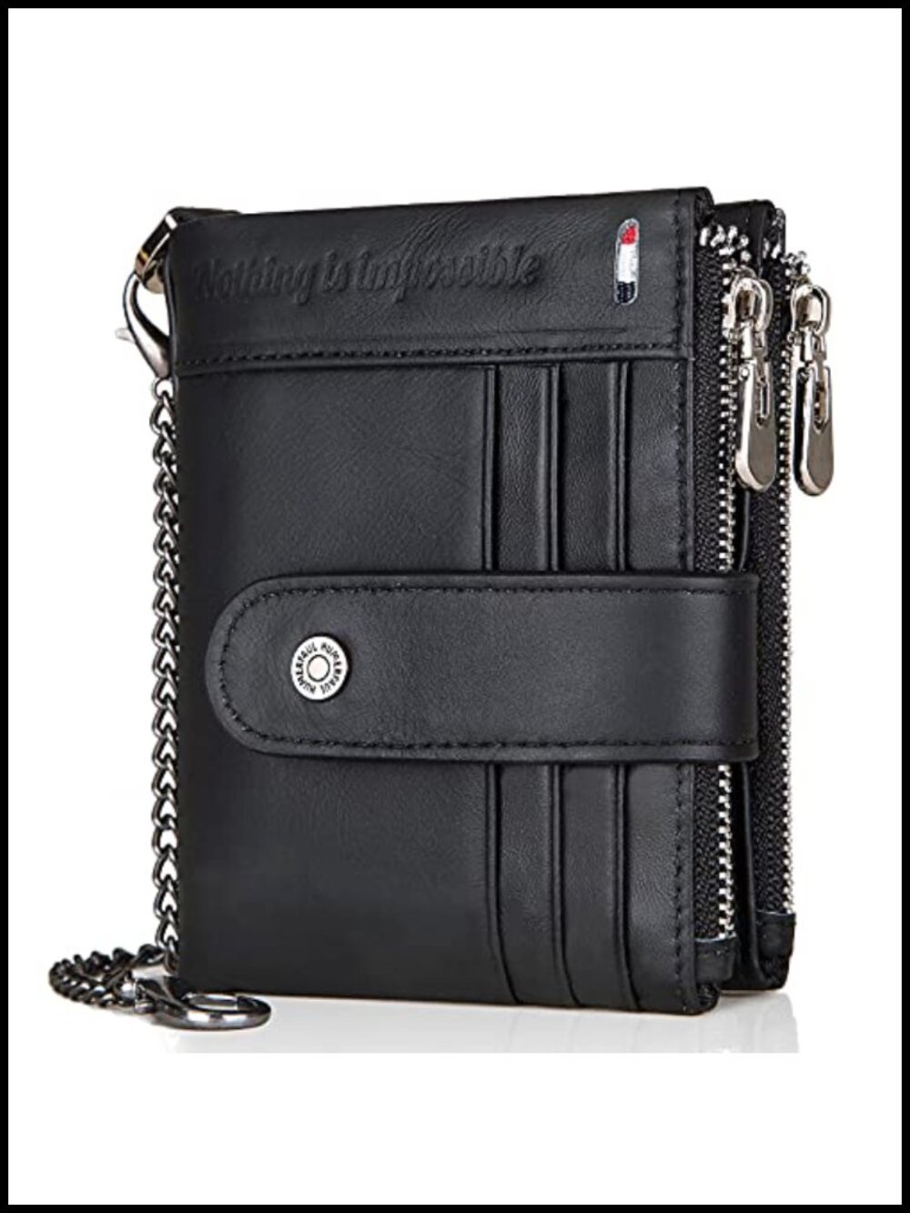 Genuine Leather Wallet with Chain RFID Blocking Bifold 18 Card Slots